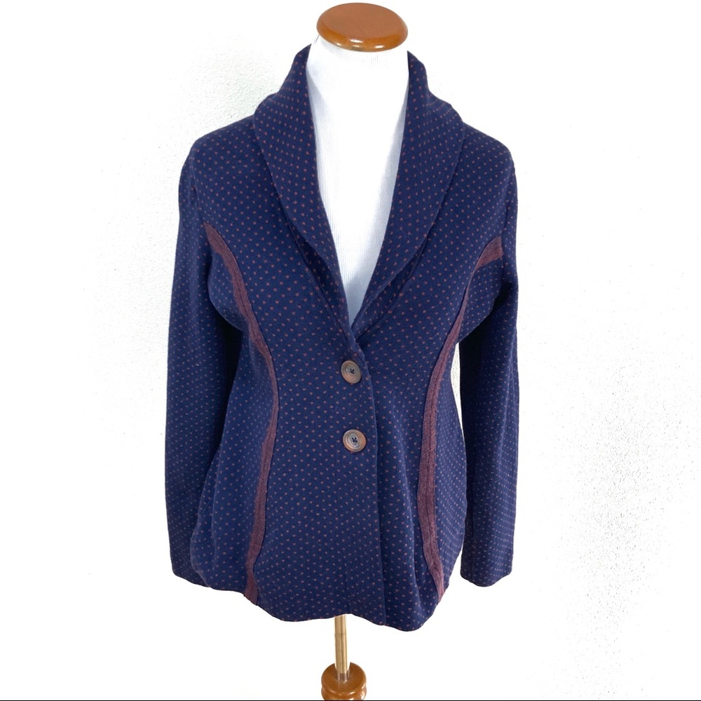 Anthropologie Rosie Netra Polka Dot Blue Blazer Jacket Women’s Sz Large NWOT